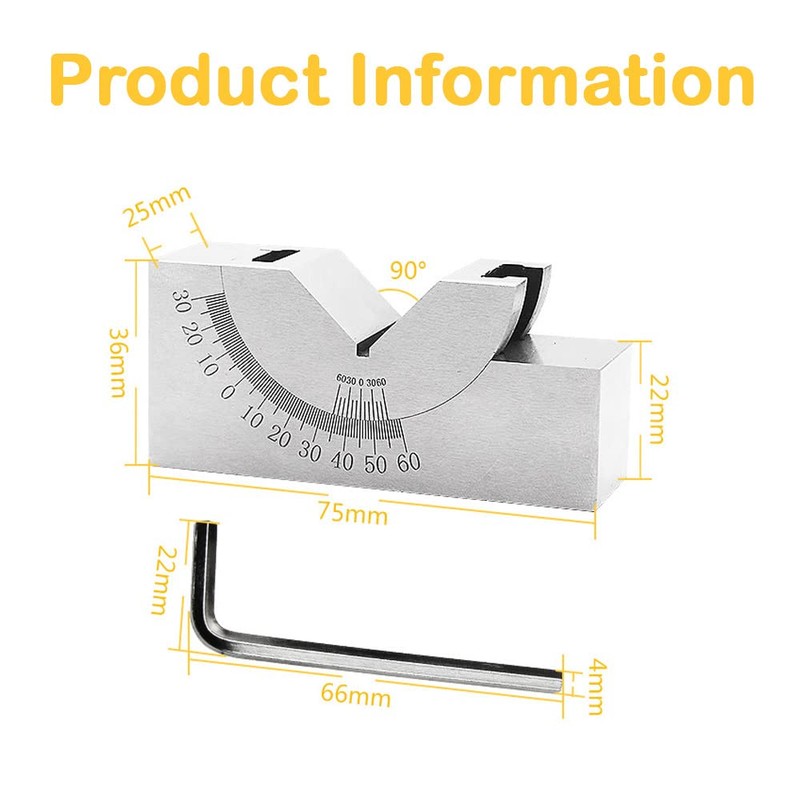Angle V Block, Adjustable Micro Protractor with Wrench, Stainless Steel