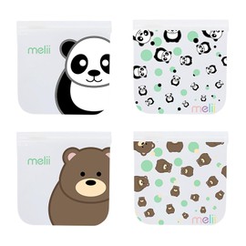 melii Reusable Eva Animal Snack Bags, Pack of 4, 2 Panda + 2 Bear, 21220