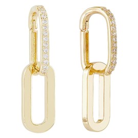Hobbspring Paper Clip Earrings Rectangular Drop Earrings Dangle Hoop Earrings Trendy Link Earrings Convertible Link Earrings with Clear Zirconia for Women, Brass