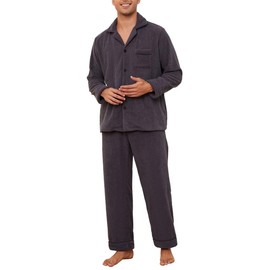 Vulcanodon Mens Fleece Pajama Set, Soft Warm Long Sleeve Sleepwear with Pockets Cozy Button-Down Pjs for Men(Dark Grey,L)
