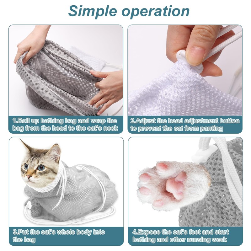 Cat Bathing Bag, Breathable Mesh Cat Shower Bag Anti Scratch