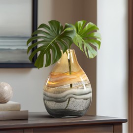 Torre & Tagus 11" Mouth Blown Glass Vase for Home Decor - Large Amber Vases for Flowers, Watertight for Hydroponic Plants or Table Centerpiece in Living Room, Entryway, Wedding or Gift (Andrea)