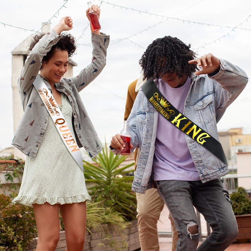 2 Pcs Homecoming King and Queen Sashes With Gold Foil