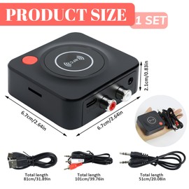 Bluetooth 5.3 Stereo Adapter, HiFi Amplifier, Bluetooth HiFi Receiver, Bluetooth Audio Adapter, HD Audio and Low Latency, with RCA/AUX Jack 3.5 mm for Car Radio, Home Stereo System