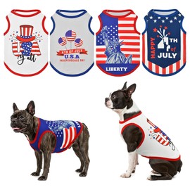 LyssKMK 4-Pack Patriotic Dog Tank Tops 4th of July Sleeveless Shirts USA Independence Day Themed Patterns Costume for Small Medium-Sized Dogs