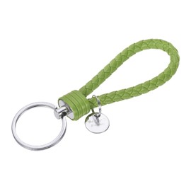 YOKIVE Braided Leather Keychains with Stainless Steel Key Ring Sleeve, Home PU Keys Ring Woven Decorating Lanyard Straps for Bags Wallets (Fruit Green)