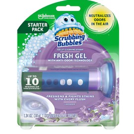 Scrubbing Bubbles Toilet Gel Stamps, Fresh Gel Toilet Cleaning Stamps, Helps Keep Toilet Clean and Helps Prevent Limescale & Toilet Rings, Lavender Scent, 1 Dispenser with 6 Stamps Bowl Household