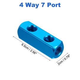 PATIKIL Air Manifold, 2 Way 5 Port PT 1/4" Aluminum Air Hose Inline Manifold Block Splitter Pneumatic Air Compressor Distribution Fitting, Blue