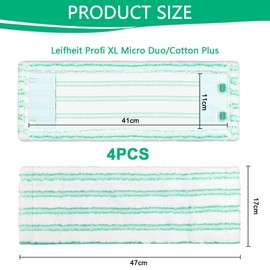 Set of 4 Replacement Mop Covers for Leifheit Profi XL Micro Duo 47 x 17 cm Floor Mop Replacement Cover for Leifheit Profi XL Cotton Plus 2 Fibre System Microfibre Mop Covers for All Floor Types