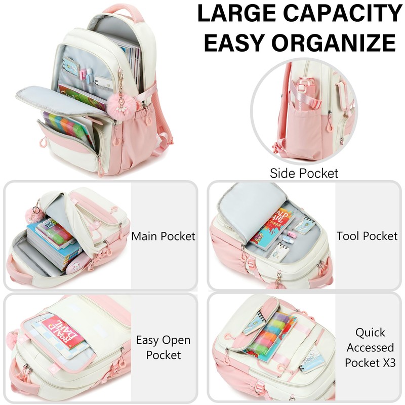 School Backpack for Girls, 3PCS Laptop Backpack 15.6 Inch with