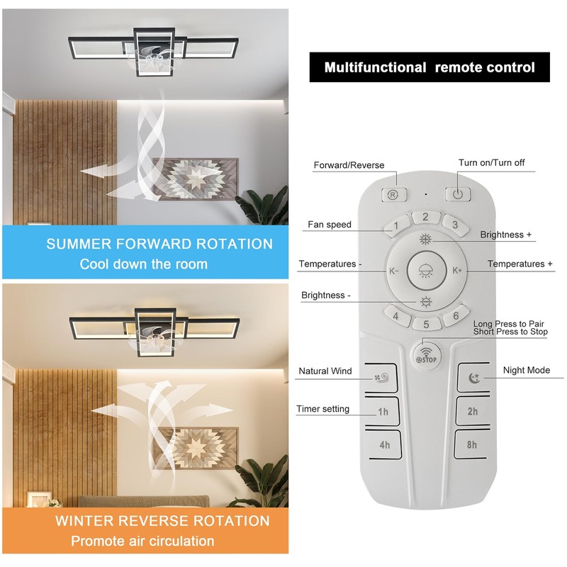 GEADI Modern Ceiling Fan with Light,Dimmable Flush Mount Ceiling Fans