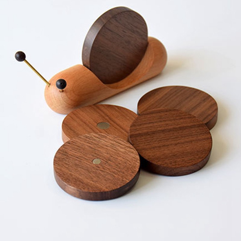 Wood Mug Coaster Heat Insulation Cute Snail Shape 5pcs Wooden