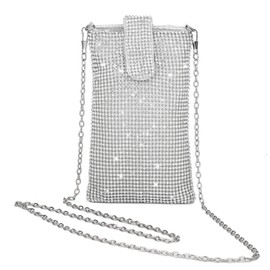 Zercart Mini Evening Handbags Sparkly Rhinestone Purses - Cellphone Crossbody Bag, Cocktail Wedding Engagement Bag Women Metal Mesh Crossbodybag For Prom Bridal Night Wedding Daily Shopping