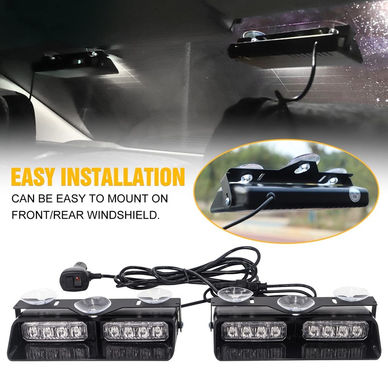 XRIDONSEN White 2 in 1 Dash Emergency Strobe Lights Front/Rear