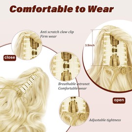 Dcbaboo Ponytail Extension, Ponytail Hairpiece, Braid Extension with Clip, Wavy Long Hair Extension Braid Clip, Synthetic, Wavy Curly Ponytail Hair Extension, 45 cm, Bleach Blonde