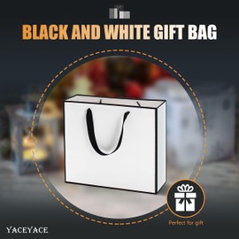 YACEYACE White and Black Gift Bags Large, 10Pcs 12.5"x 4.5"x 11" Gift Bags Large,Black and White Gift Bags with Ribbon Handles,Boutique Bag,Party Bag