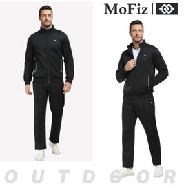 MoFiz Mens Fleece Sweat Suits 2 Piece Set Activewear Full Zip Warm Tracksuit Sports Set Jogging Suits Winter Casual Outfits B-Black M