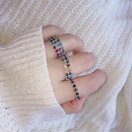 Stackable Rings for Women, 3Pcs Sparkly Rhinestone Elastic Gold Silver Colorful Rings Trendy Stackable Multi Layered Rings for Teen Girls Jewelry Gifts (Colorful)