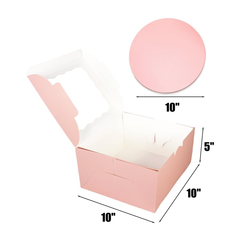 qiqee 10x10x5 Cake Box, 18 Sets Pink Cake Box with