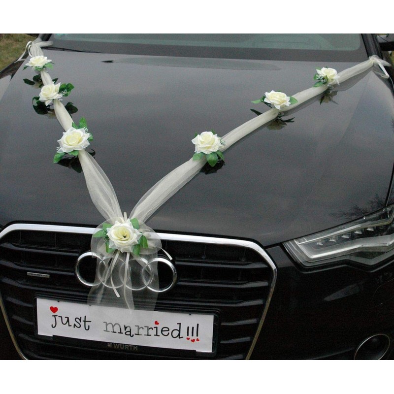 Autoschmuck Organza M garland with roses for bride and groom