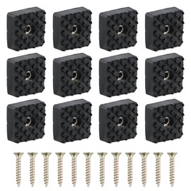 12 Pcs Non-Slip Black Rubber Feet for Furniture Square Floor Protectors with Screws, Square Rubber Heavy Duty Chair Leg Pads for Table Desk Sofa Garden Furniture 30 x 30 x 10 mm