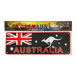 I Love Aus Metal Car Plate with Aussie Flag and Kangaroo
