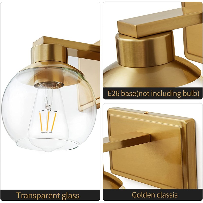 PAZALA Brushed Brass Bathroom Light Fixtures Over Mirror 5-Lights Vanity