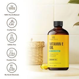 Botanic Hearth Vitamin E Oil | 100% Pure and Natural oil for Growth of Nails, Hair, Eyebrows & Eyelashes | 35,000 IU | Hair & Body Oil with Eyebrow & Eyelash Brush| 2 Fl Oz Visit the Botanic Hearth Store