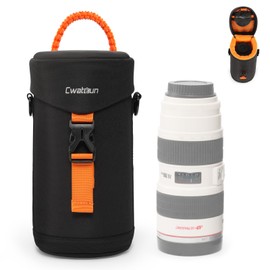 Cwatcun Camera Lens Case, Hard Case Shockproof DSLR Camera Lens Pouch with Shoulder Strap, Water Resistant Camera Lens Bag for Nikon, Sony, Fuji, Canon and Other Lens Below 3.03" x 7.87"(D x L)