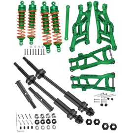 Rcarmumb Upgrades Part for 1/10 Rustler VXL 2wd/Stampede VXL 2wd,Steel #45 Driveshafts,Alloy Front Rear Shock Absorbers,Suspension A Arms,Green