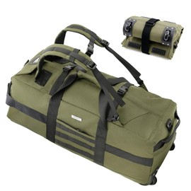 Duffle Bag Travel Luggage with Wheels: Large Rolling Backpack Foldable Carry On roller for Traveling - Weekender Overnight Personal Items Duffel Bag for Men and Women 80L (Green)