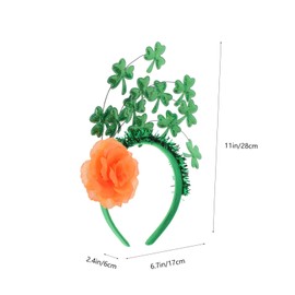 FRCOLOR Shamrock Headband with Clover and Orange Roses St Patrick's Day Hair Accessory for Festive Celebrations and Parties
