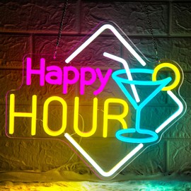 Happy Hour Neon Sign Dimmable Cocktails Happy Hour Neon Bar Sign for Home Bar Cocktails LED Neon Light for Beer Bar Pub Man Cave Restaurant Hotel Party Window Wall Decor