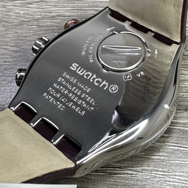 Swatch NEW✅ Swatch Irony PRISIONER Chronograph Dark Purple Leather Men's