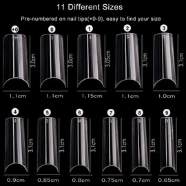Square Nail Tips AUERVO 110 PCS Clear Nail Tips Full Cover Acrylic False Nails Traceless Long Coffin Transparent Fake Nails with Box, 11 Different Size for Girls Women Nail Salons & DIY Nail Art