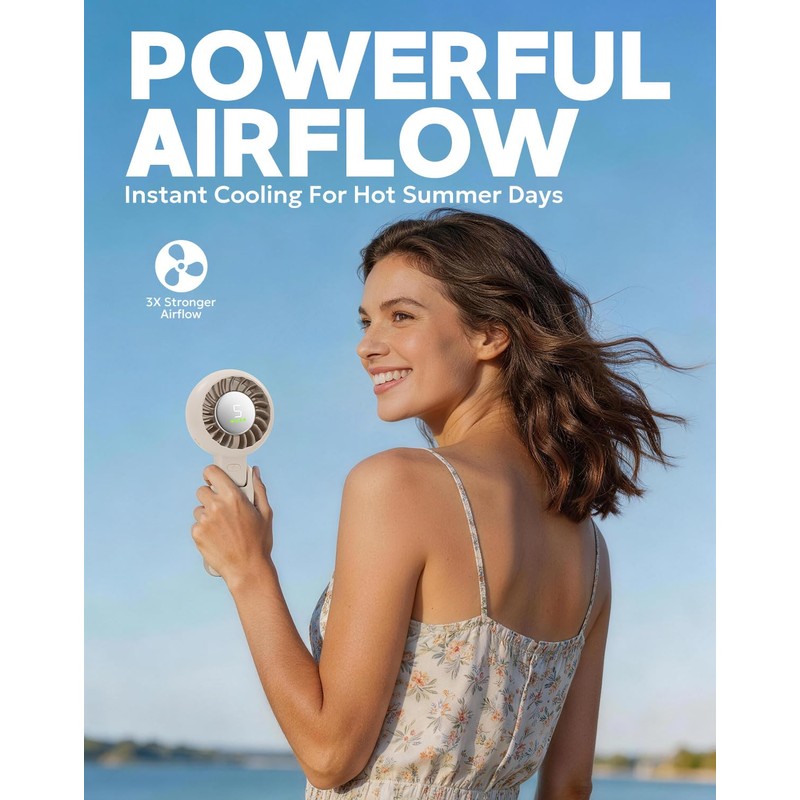 WIXBOSHU Portable Handheld Turbo Fan Foldable Personal Fans, 5 Gear