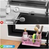 Cisily Pink Kitchen Sink Caddy Organzier with High Brush Holder,