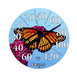EZREAD Hanging Dial Thermometer 840-1235 Weather Thermometers for Indoor and Outdoor Use, Large 12.5 Inch Diameter, Easy to Read Numbers, Butterfly