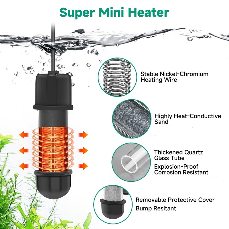hygger Aquarium Heater Mini 10W Fish Tank Heater, Submersible Glass