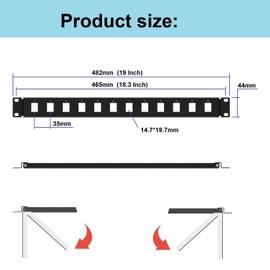 QiaoYoubang 1U Hinged 12 Port Blank Keystone Patch Panel for 19 inches Rack Mount (1U12Holes)
