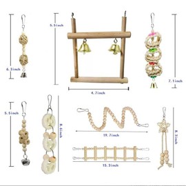 8 PCS Bird Parrot Toys,Natural Wood Chewing Swing Toys Hammock Climbing Ladder Bird Cage Toys for Budgerigar,Love Birds,Mynah,Parakeet,Conure,Cockatiel,Finches and Other Small to Medium Birds