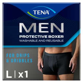 Tena Men Washable Mens Boxers Soft, Comfy and Secure Boxers for Drips and Dribbles Invisible Protection Light Absorption Pack of 1 Black Size L