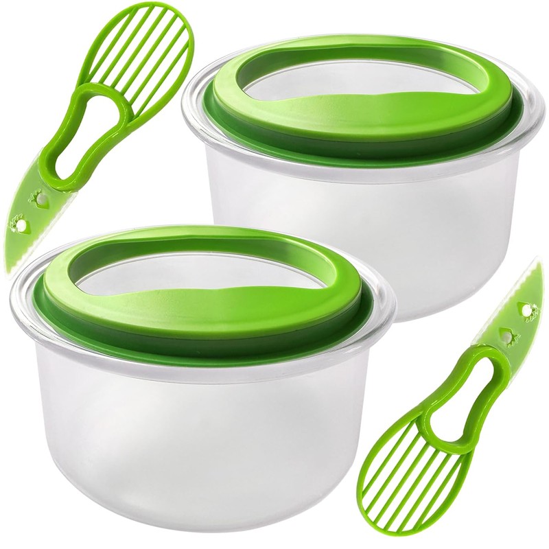 Kreapa 2 Pack Guacamole Keeper, With Green Airtight Lid And