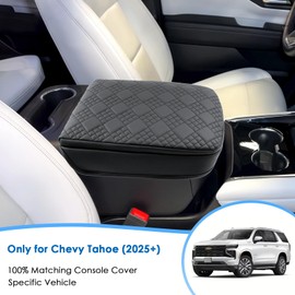 Coleya 2025 Chevy Tahoe Center Console Cover for Chevy Tahoe (LS/LT/RST/Z71/Premier/High Country), Comfy&Cushion Leather Tahoe Armrest Cover 2025 Chevy Tahoe Accessories (Padded)