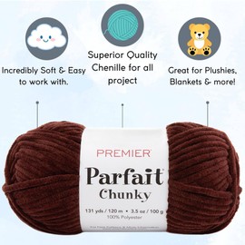 Premier Yarns Parfait Chunky Chocolate 1150-35 (3-Skeins - Same Dye Lot) Weight S Bulky #6 Polyester Yarn for Crocheting and Knitting - Bundle with 1 Artsiga Crafts Project Bag