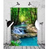 BELECO 5x7ft Fabric Green Forest Backdrop for Photography Small Waterfall