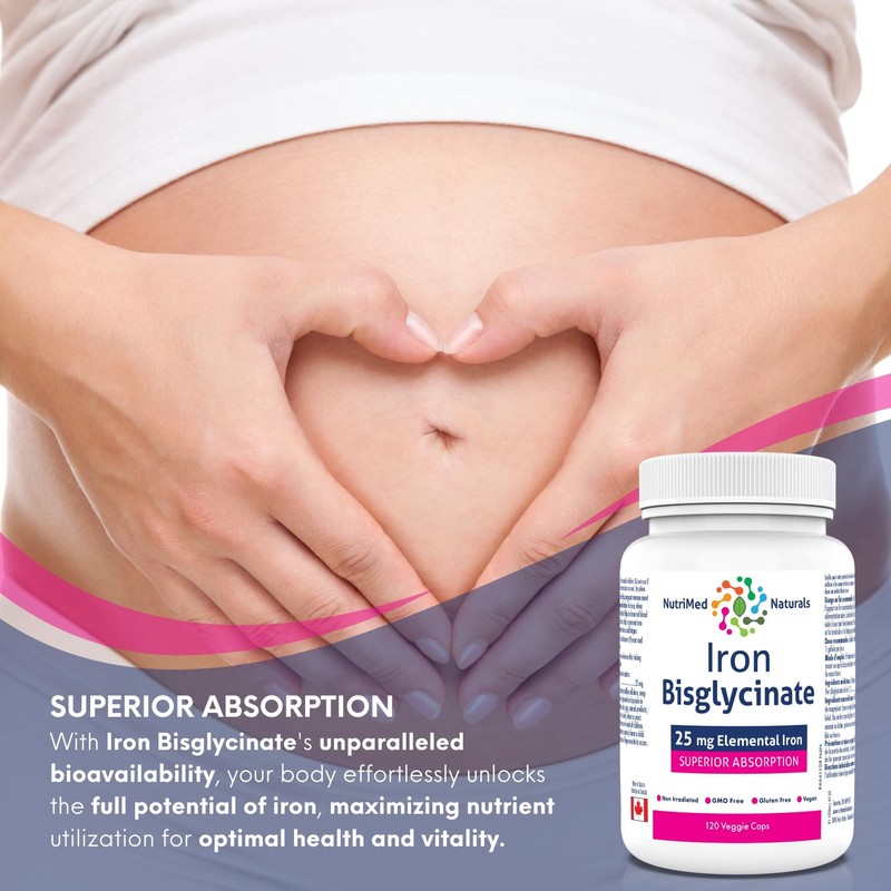 Iron Bisglycinate Iron Supplement 120 Caps - 25mg Elemental Iron