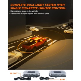 LUMENIX 72 LED Roof Top Strobe Beacon Lights Magnetic Mount 2-IN-1 Warning Flashing Emergency Mini Light Bar for Construction Vehicles Snowplow Tow Trucks Postal Mail Cars - Amber