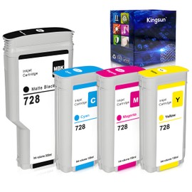 KSUMEI HPQ 728 Ink Cartridge Set Compatible with DesignJet T730 T830 MFP Large Format Plotter Printers (Matte Black 300ml, Cyan & Magenta & Yellow 130ml)
