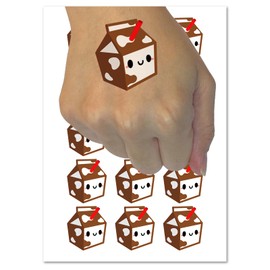 Cute Kawaii Chocolate Milk Carton Temporary Tattoo Water Resistant Fake Body Art Set Collection - 54 1" Tattoos (1 Sheet)